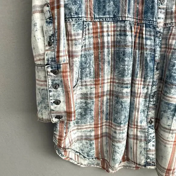 Soft Surroundings 100% Cotton Plaid Long Tunic Top with Pockets Blue & Orange XL - Picture 5 of 13